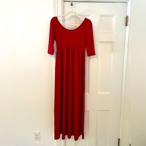 Red empire waist jersey maxi dress